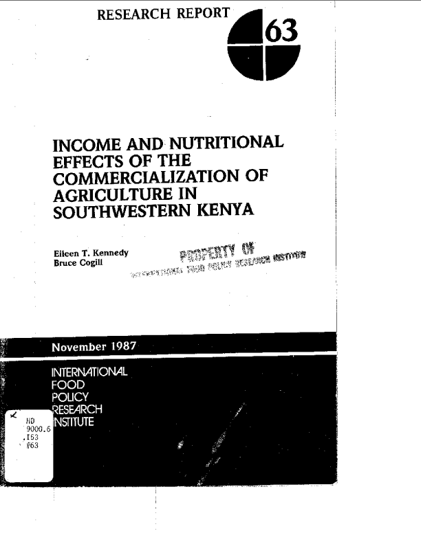 Income and nutritional effects of the commercialization of agriculture in southwestern Kenya