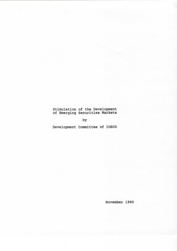 Stimulation of the Development of Emerging Securities Markets