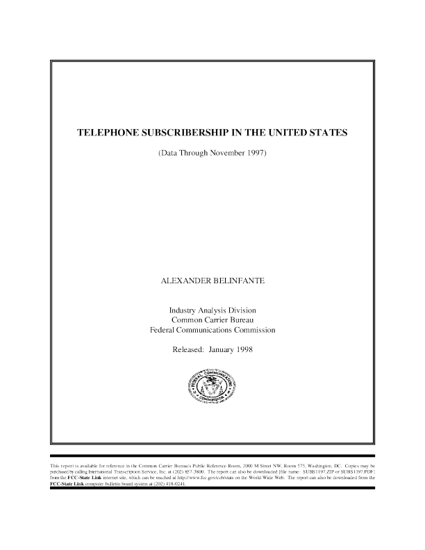 Telephone Subscribership Report (through November 1997)