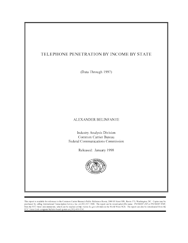 Telephone Penetration Report (through 1997)
