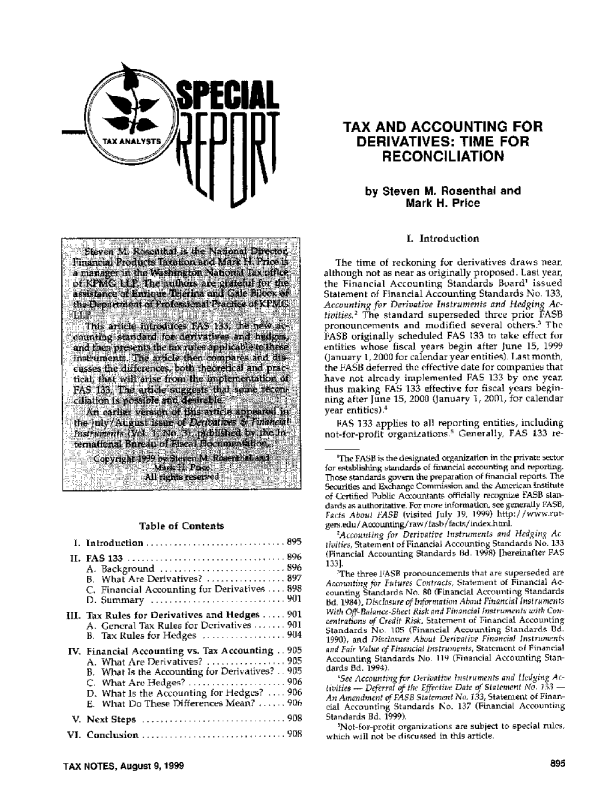 Tax and Accounting for Derivatives Time for Reconciliation