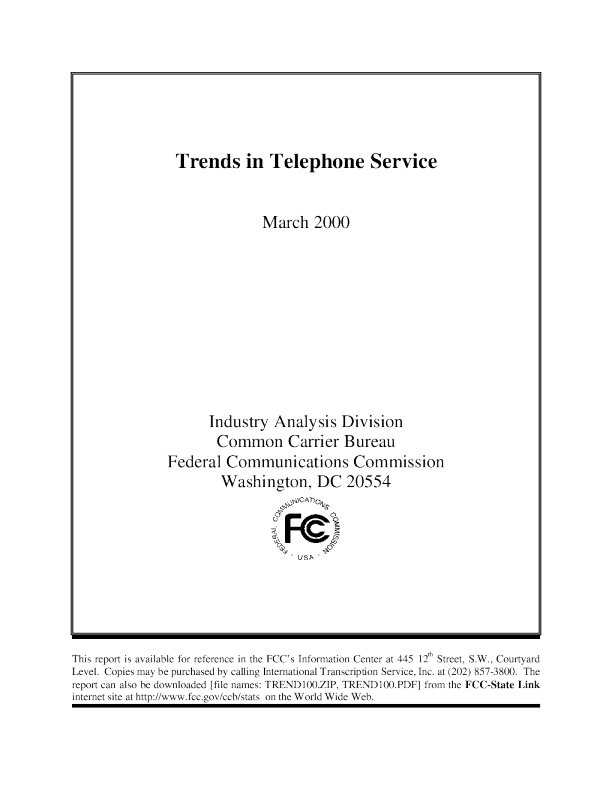 Trends in Telephony Service (2000- 1st Report)