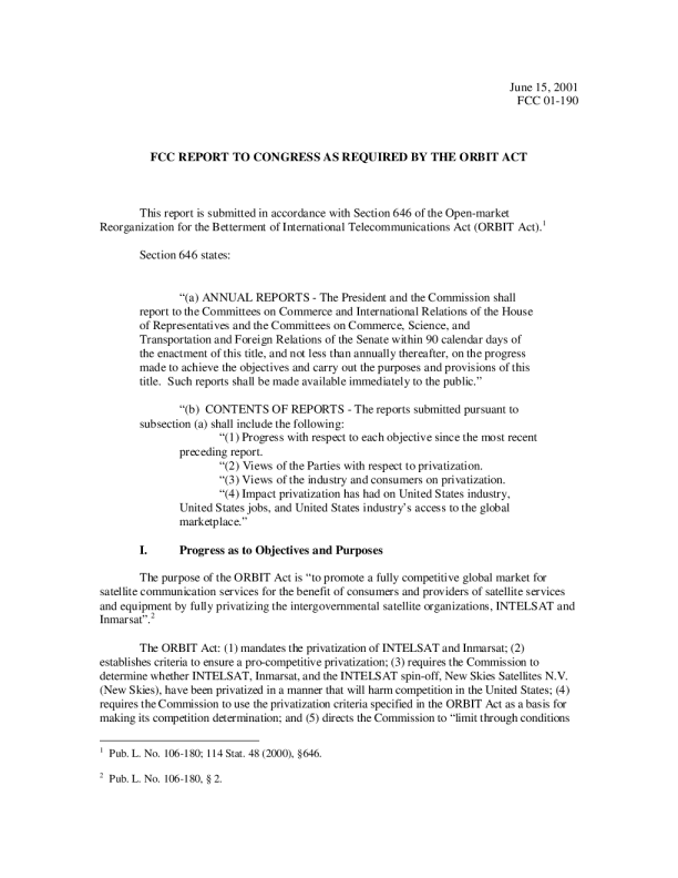 Orbit Act Second Report