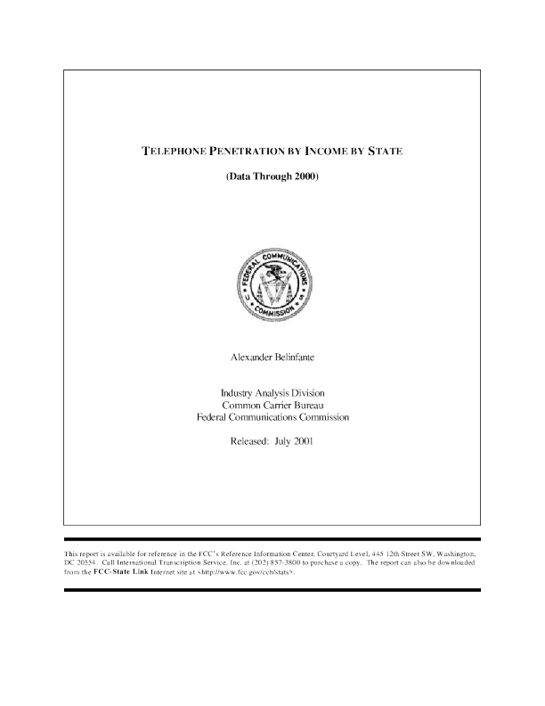 Telephone Penetration Report (As of 2000)