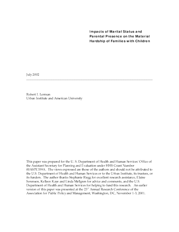 Impacts of Marital Status and Parental Presence on the Material