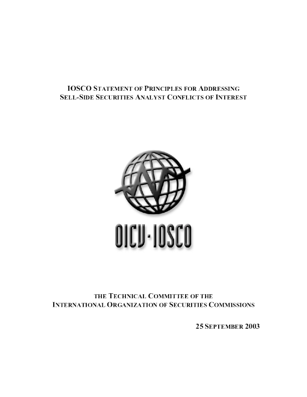 IOSCO Statement Of Principles For Addressing Sell-Side Securities Analyst Conflicts Of Interest