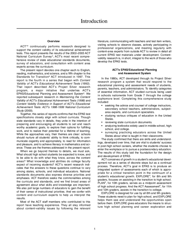 ACT National Curriculum Survey 2002-2003