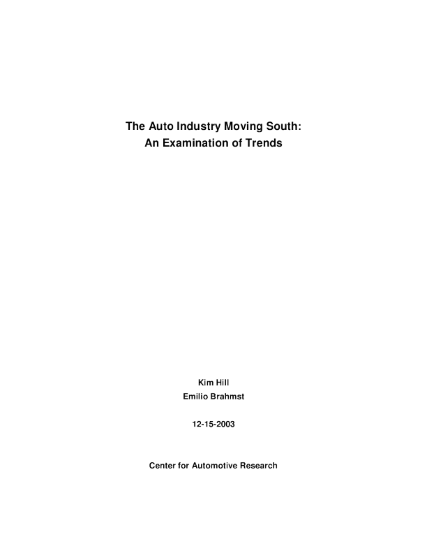 汽车产业南移：对趋势的考察