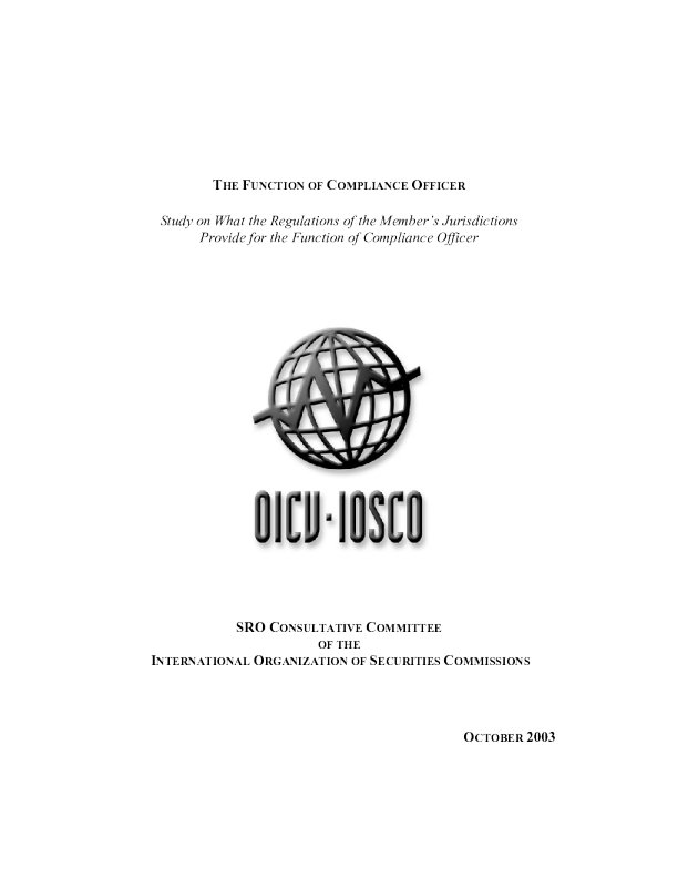 Study On What The Regulations Of The Member's Jurisdictions Provide For The Function Of Compliance Officer
