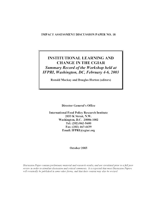 Institutional learning and change in the CGIAR