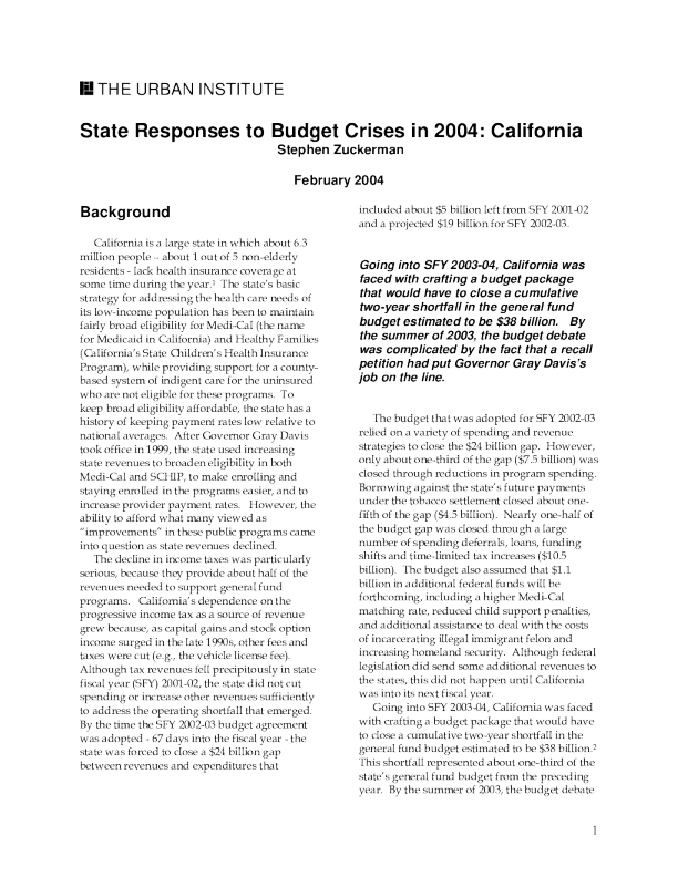 State responses to budget crises in 2004 california