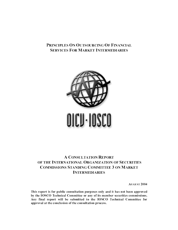 Principles On Outsourcing Of Financial Services For Market Intermediaries