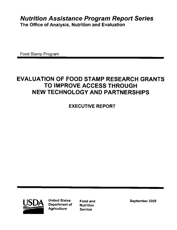 Evaluation of Food Stamp Research Grants to Improve Access Through New