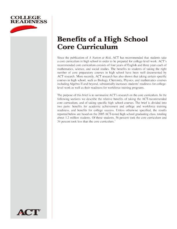 Benefits of a High School Core Curriculum