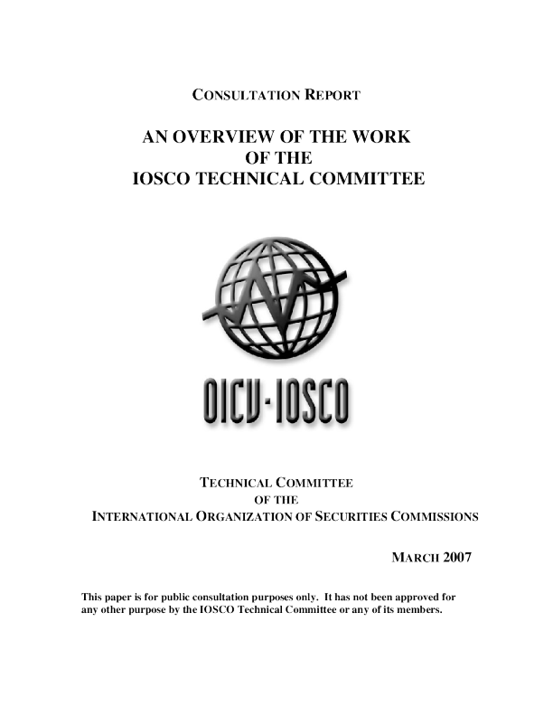 An Overview Of The Work Of The IOSCO Technical Committee