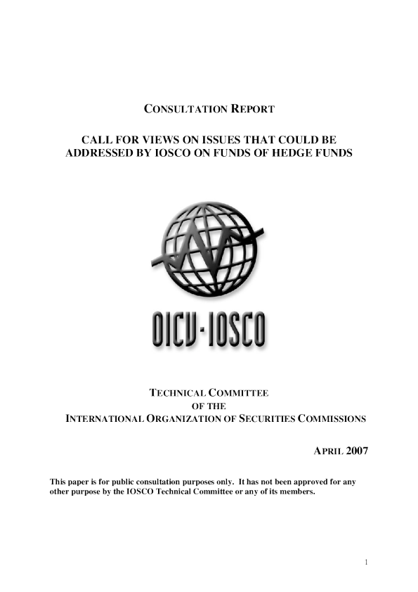 Call For Views On Issues That Could Be Addressed By IOSCO On Funds Of Hedge Funds
