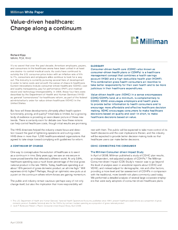 价值驱动的医疗保健：持续变革