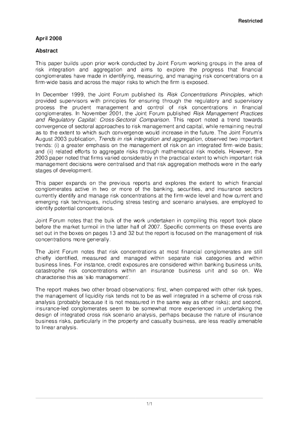 Cross-Sectoral Review of Group-Wide Identification and Management of Risk Concentrations