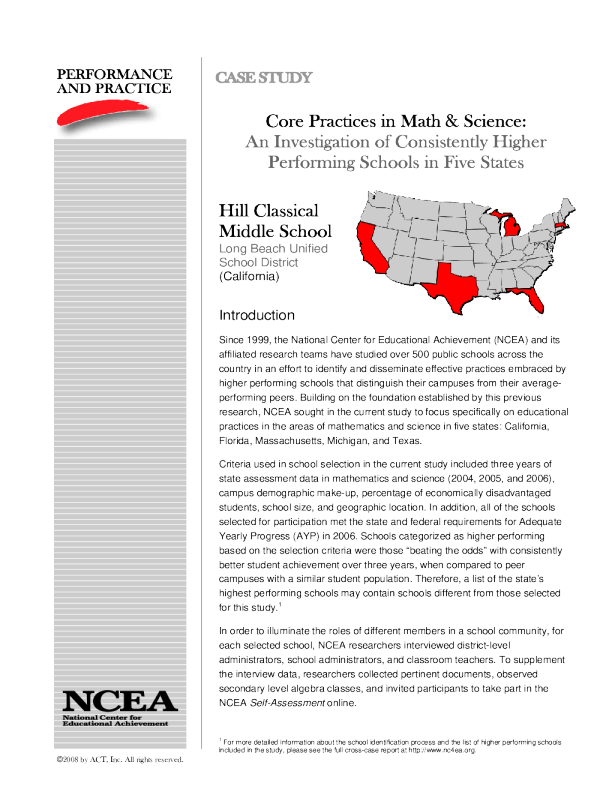 Core Practices in Math & Science Hill Classical Middle School, Long