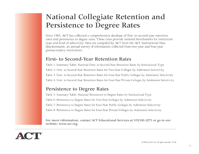 National Collegiate Retention and Persistence to Degree Rates: 2009