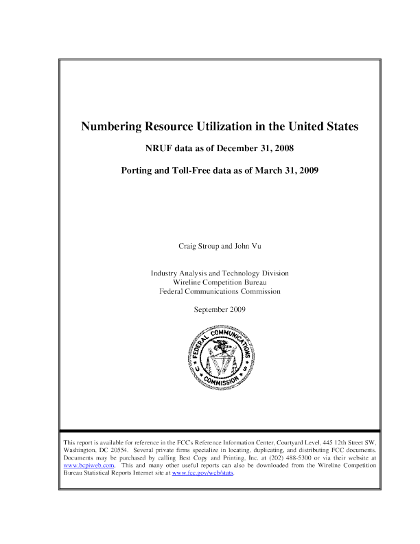 Numbering Resource Utilization in the U.S. (As of 12/31/08)