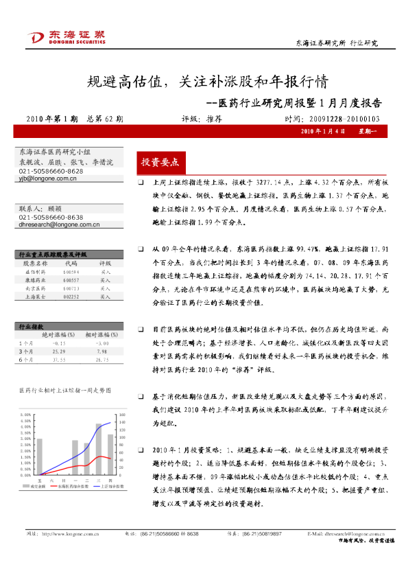 医药行业研究周报暨1月月度报告：规避高估值,关注补涨股和年报行情