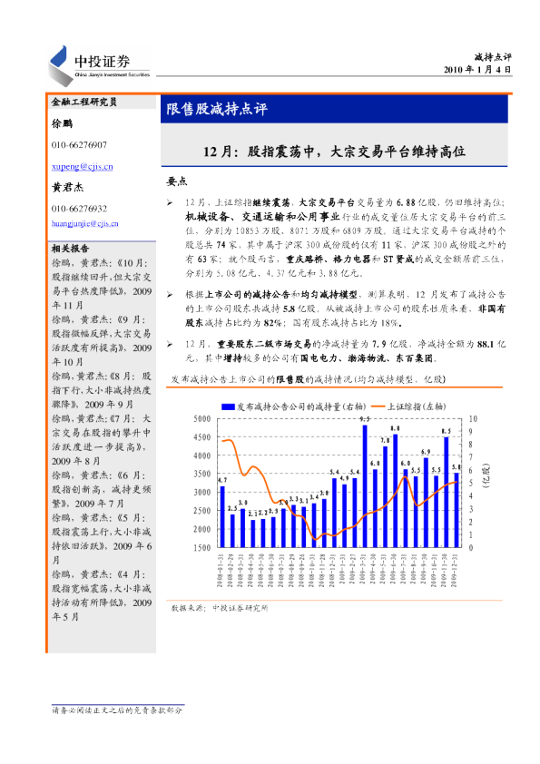 限售股减持点评：股指震荡中,大宗交易平台维持高位