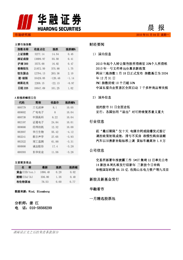 华融证券每日晨报
