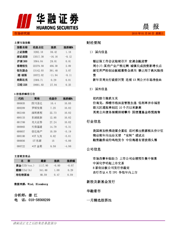 华融证券每日晨报