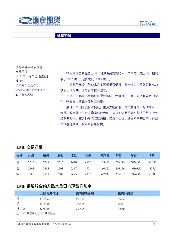 瑞奇期货金属早报