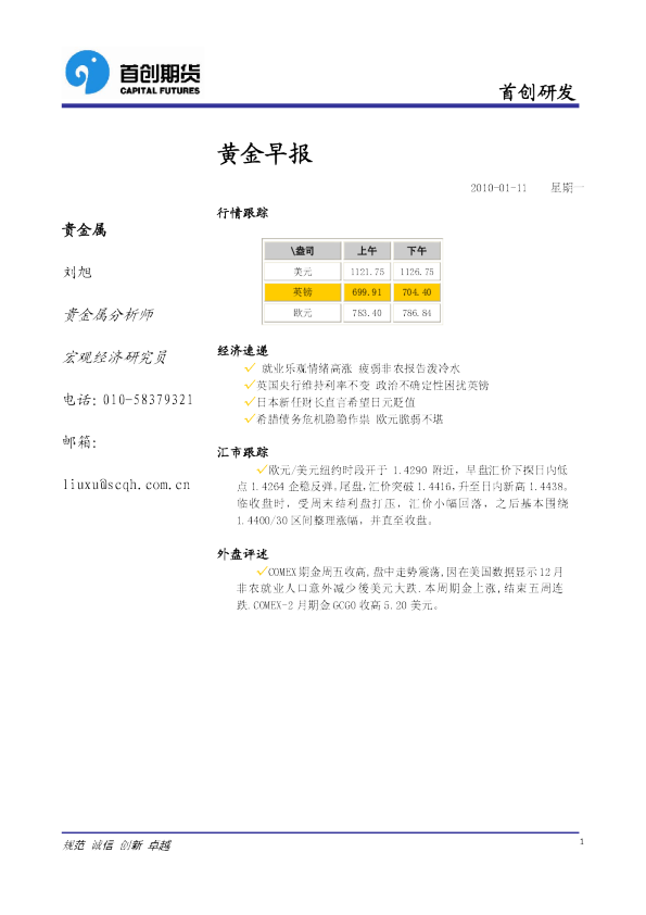 首创期货黄金早报