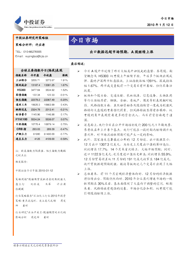 今日市场：出口数据远超市场预期,A股继续上涨