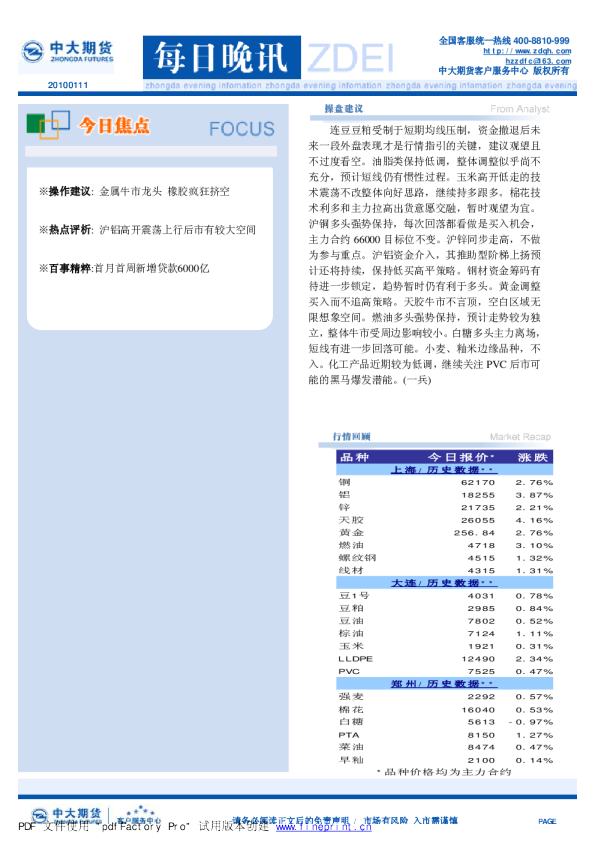 中大期货每日晚讯