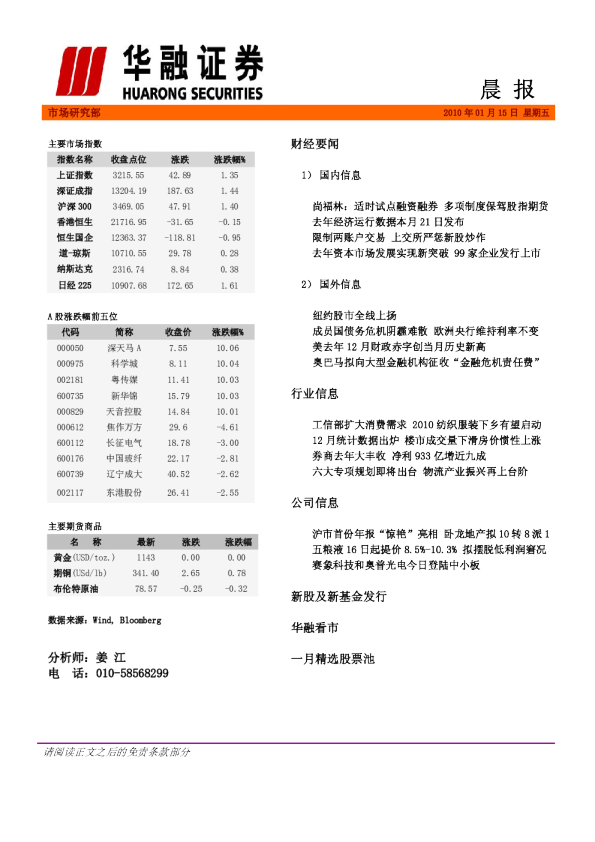 华融证券每日晨报