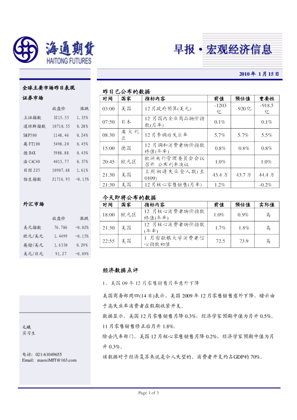 海通期货宏观经济信息