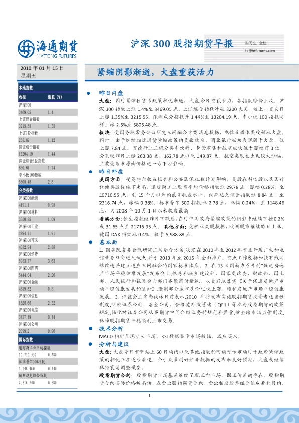 海通期货股指：紧缩阴影渐逝,大盘重获活力