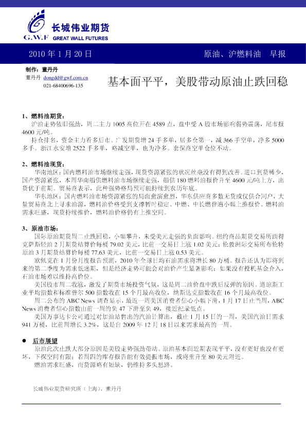 长城伟业期货原油、沪燃料油早报