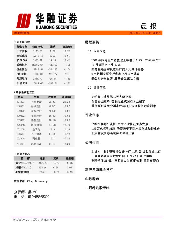 华融证券每日晨报