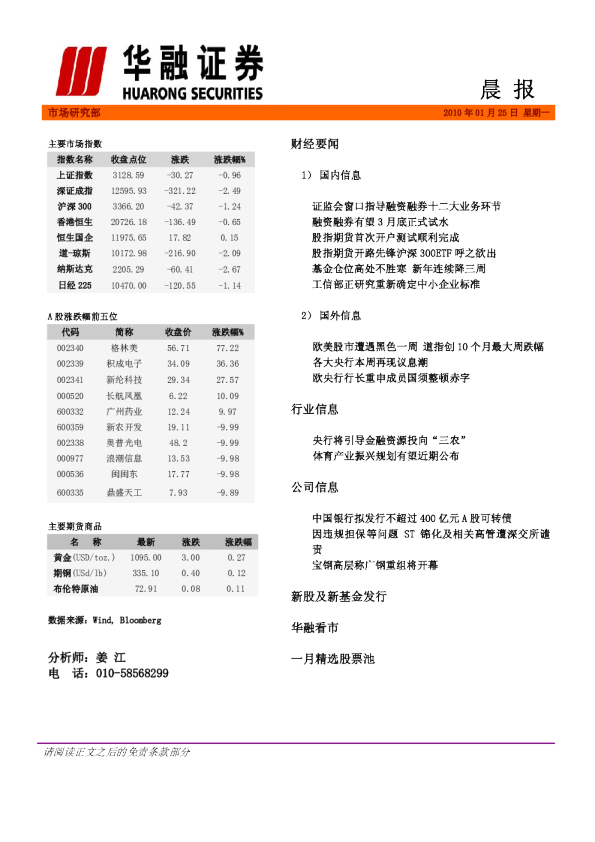 华融证券每日晨报