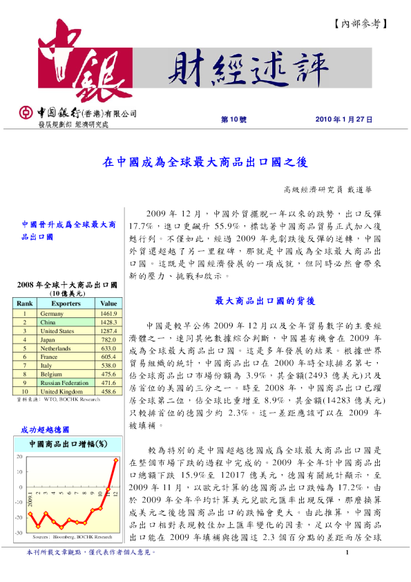 在中国成为全球最大商品出口国之後