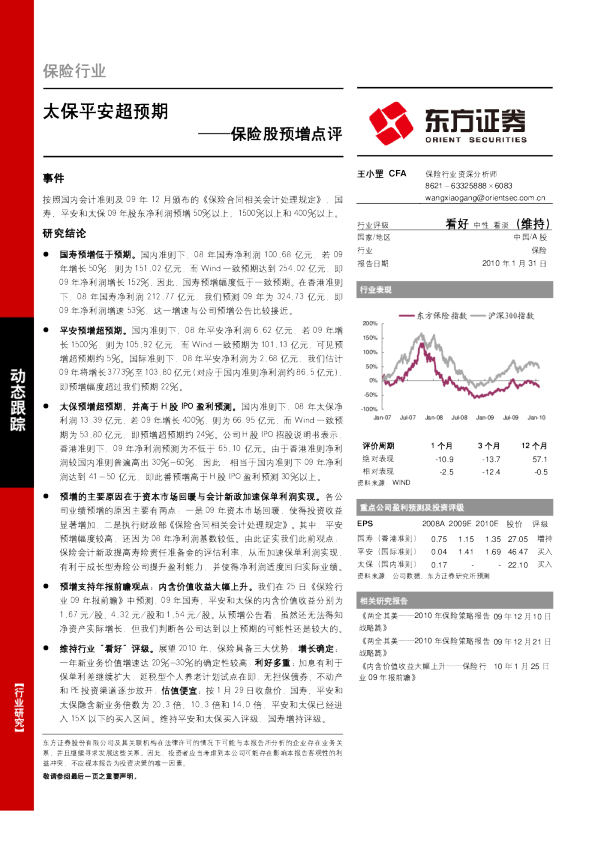 保险股预增点评：太保平安超预期