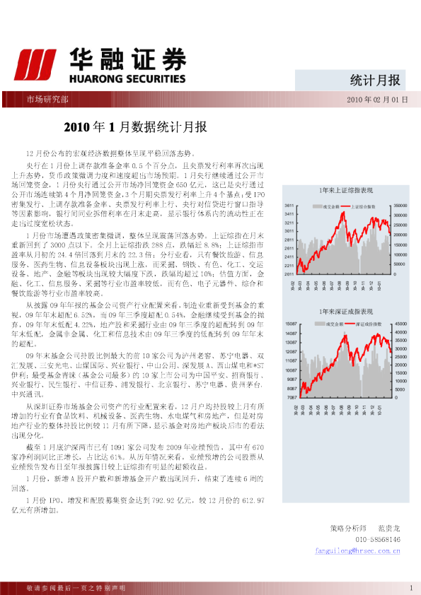 2010年1月数据统计月报