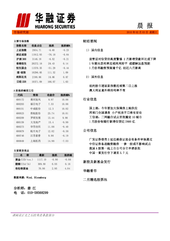 华融证券每日晨报