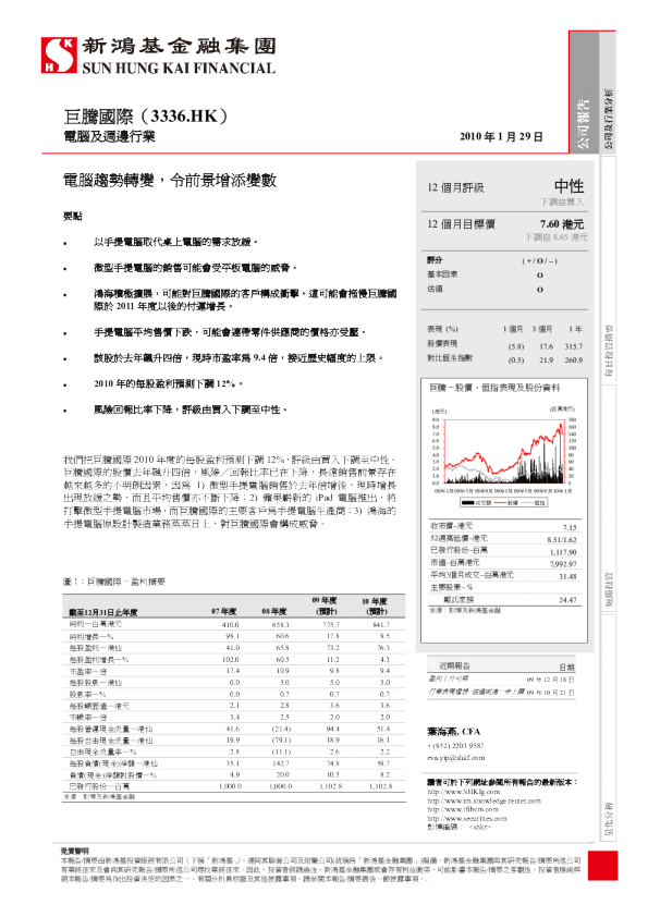 巨腾国际：电脑趋势转变,令前景增添变数
