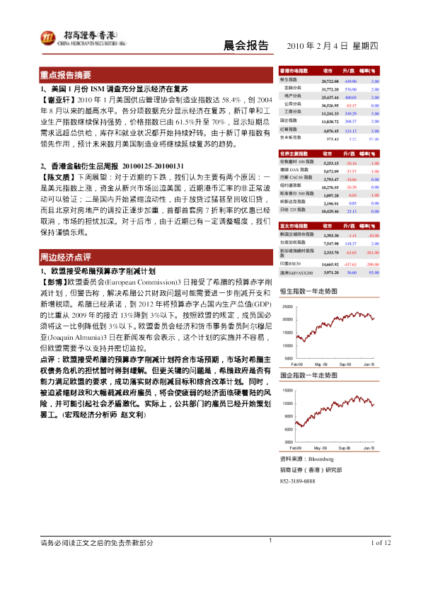 招商证券(香港)晨会报告