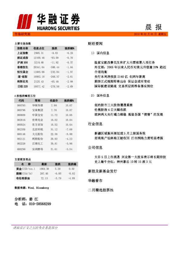 华融证券每日晨报