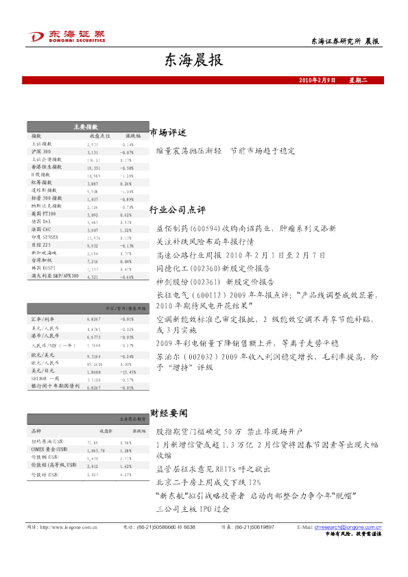东海证券东海晨报