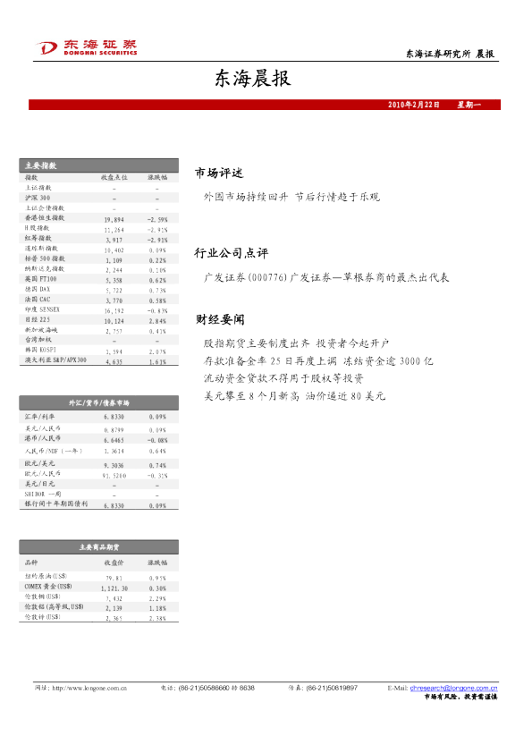 东海证券东海晨报
