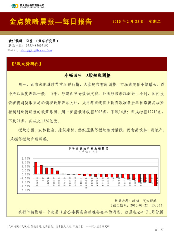 英大证券金点策略晨报