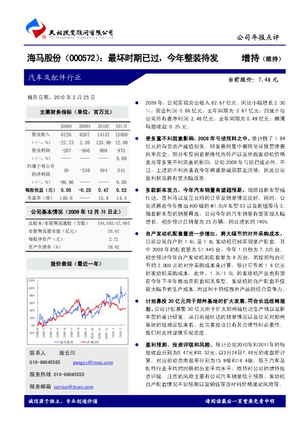 海马股份：最坏时期已过，今年整装待发